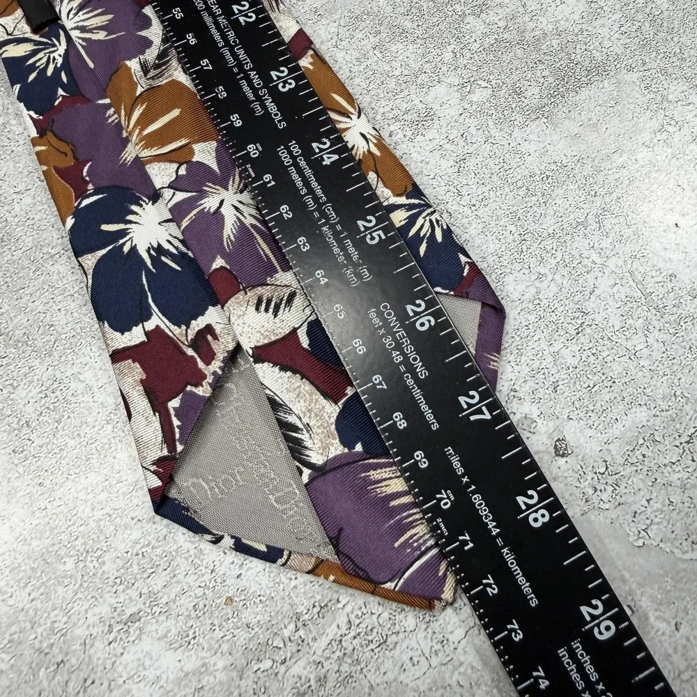 Christian Dior 100% Silk Tie Mens One Size Multicolor Floral Made In USA Necktie